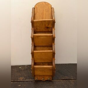 Vintage Solid Wood Four-Tiered Wall Mounted Mail Letter Organizer With Hooks